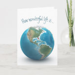 Birthday Red Heart On Planet Earth Card<br><div class="desc">World globe on white for birthday.
Red heart can be placed anywhere on the earth photo.</div>