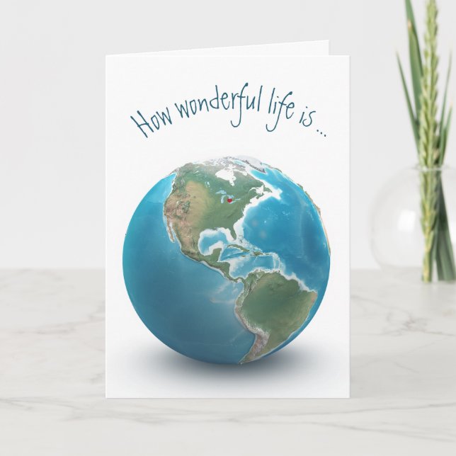 Birthday Red Heart On Planet Earth Card (Front)