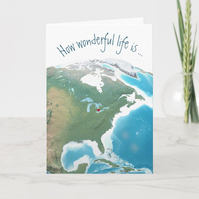 Birthday Red Heart On Planet Earth Card (Front)