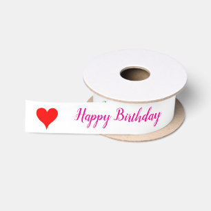 Birthday Red Hearts Pink Green Blue  Satin Ribbon