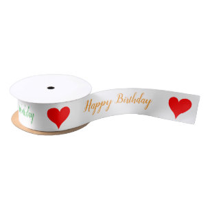 Birthday Red Hearts Pink Orange Green  Satin Ribbon