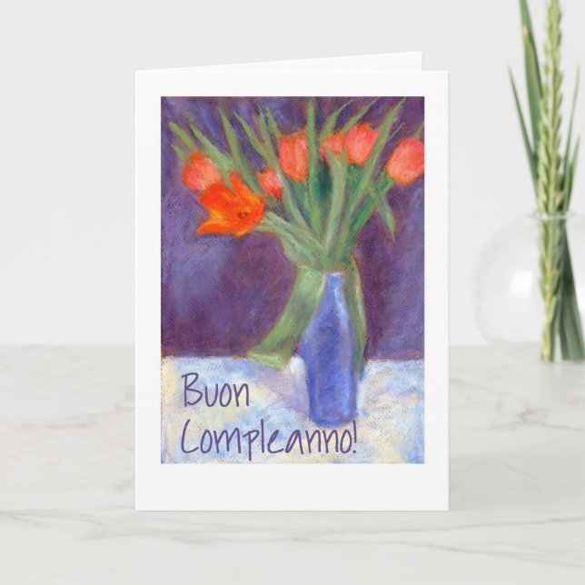 Birthday Red Tulips Card - Italian Greeting (Front)