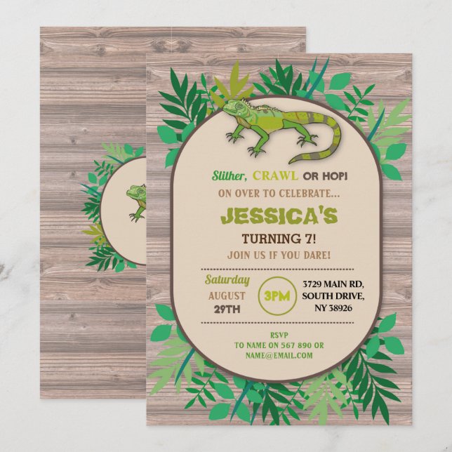 Birthday Reptile Children's Birthday Lizard Crawl Invitation (Front/Back)