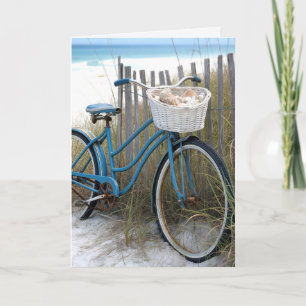 Birthday Retro Blue Bicycle with Seashells Card