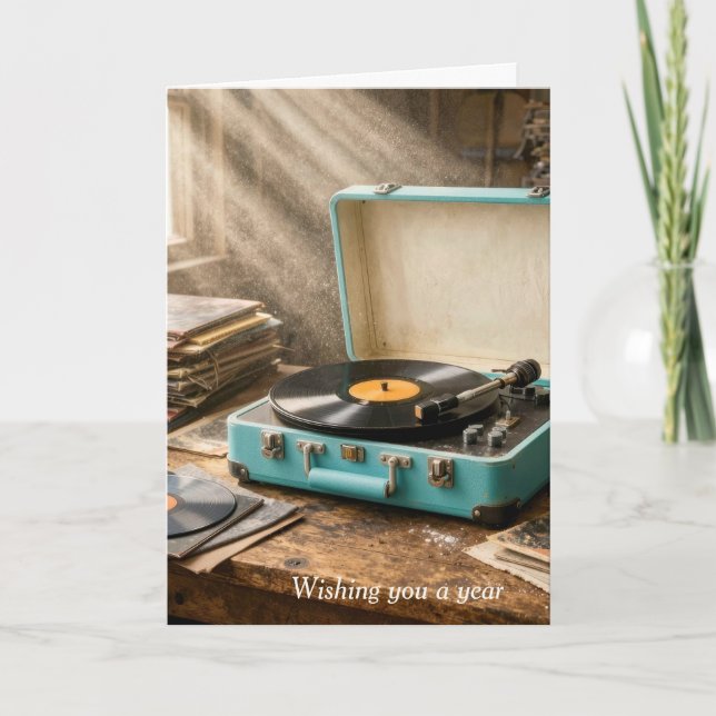Birthday Retro Portable Record Player Card (Front)