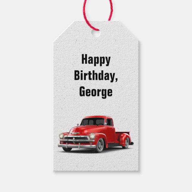 Birthday Retro Red Truck Gift Tags (Front)