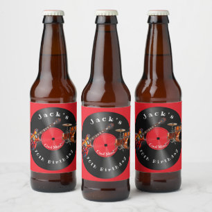 Birthday Retro Vinyl Record Rock Music Guitar Beer Bottle Label