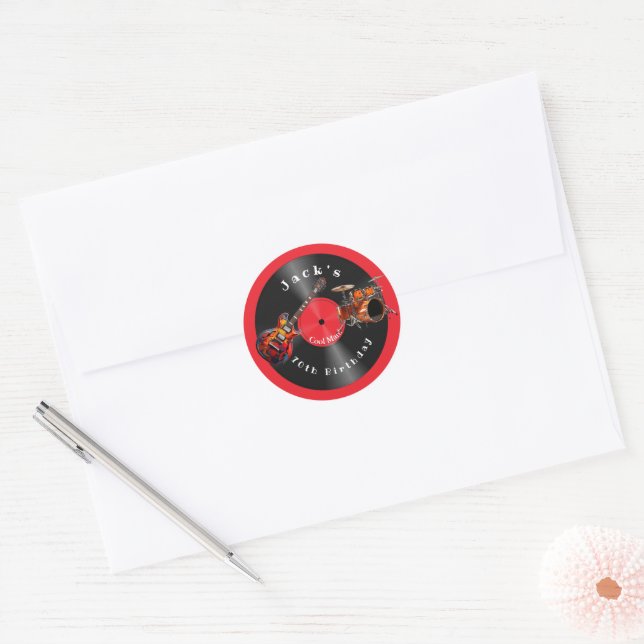 Birthday Retro Vinyl Record Rock Music Guitar Classic Round Sticker (Envelope)
