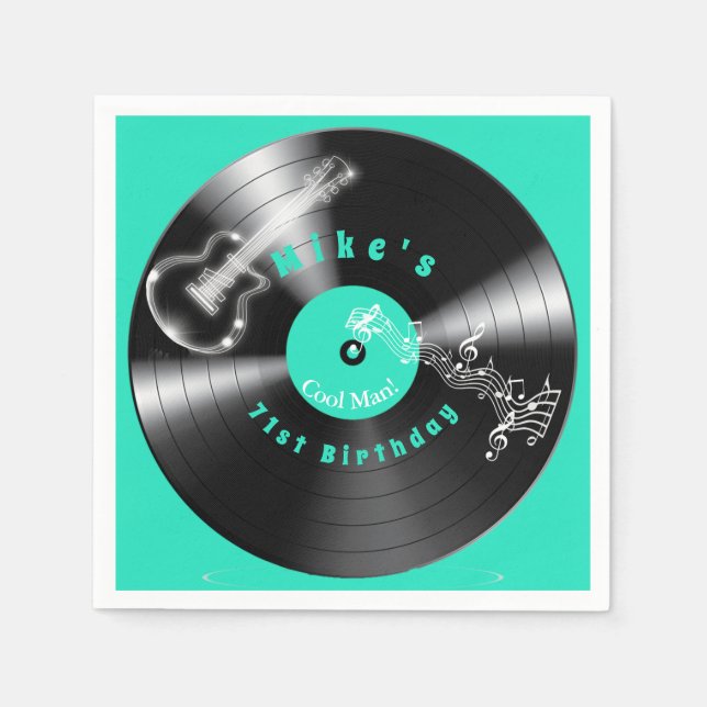 Birthday Retro Vinyl Record Rock Music Guitar   Napkin (Front)