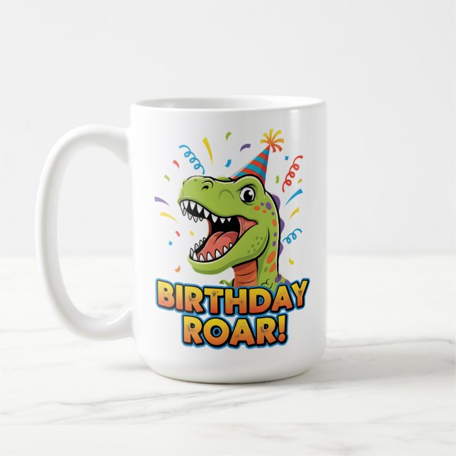 Birthday Roar Cute Dinosaur Birthday Party Design Coffee Mug (Left)