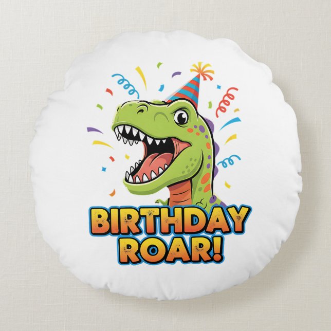 Birthday Roar Cute Dinosaur Birthday Party Design Round Pillow (Front)