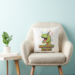 Birthday Roar Cute Dinosaur Birthday Party Design Throw Pillow