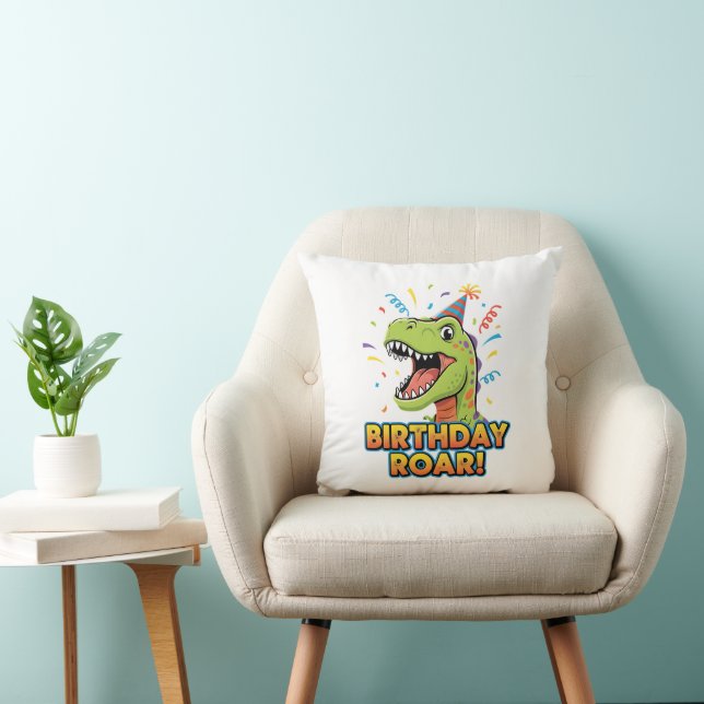 Birthday Roar Cute Dinosaur Birthday Party Design Throw Pillow (Chair)