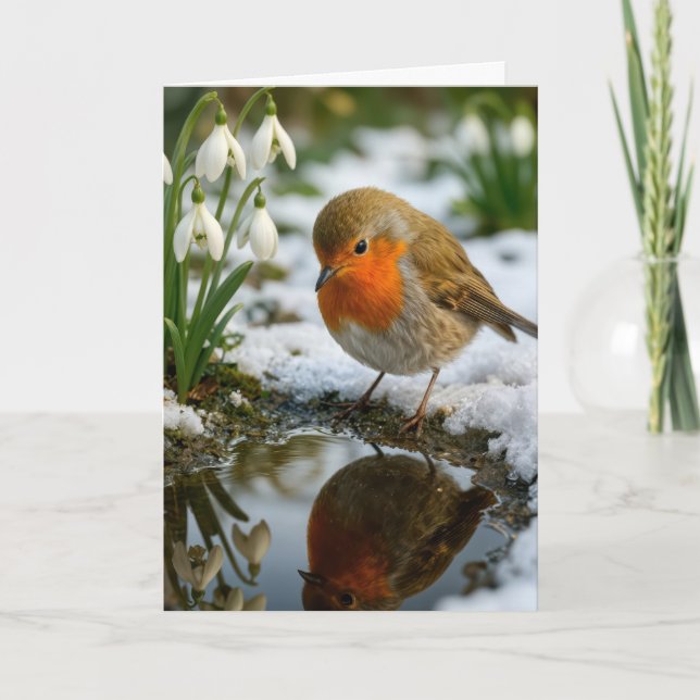 Birthday Robin with Snowdrops Card (Front)