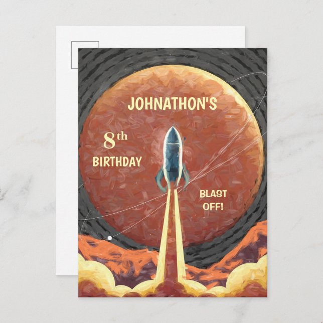Birthday Rocket Ship Universe Planet Space Fun  Postcard (Front/Back)