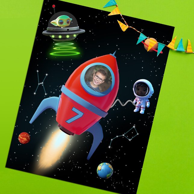 Birthday Rocket with Photo | UFO Astronaut Alien Postcard (Creator Uploaded)