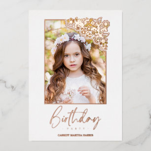 Birthday Romantic Rose Gold Floral Frame Photo