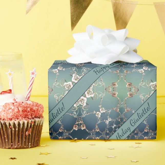 Birthday Romantic Roses Blue Wrapping Paper (Birthday Party)