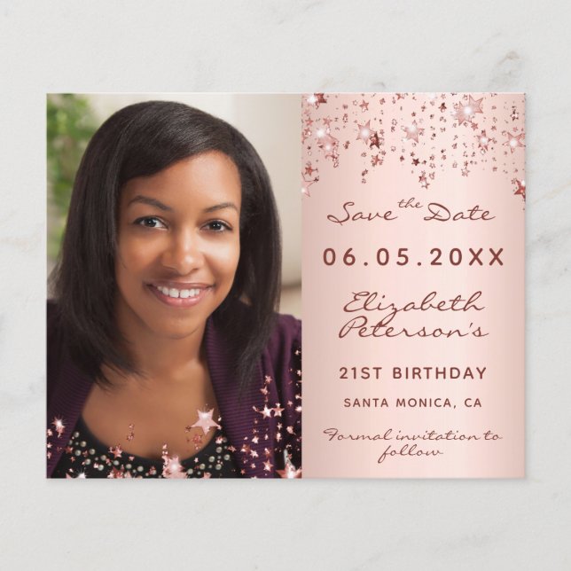 Birthday rose blush photo budget Save the Date Flyer (Front)