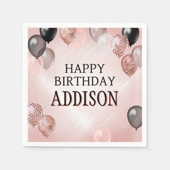 Birthday Rose Gold Balloons Napkin (Front)