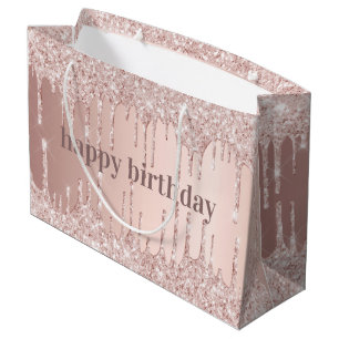 Birthday rose gold blush glitter drips large gift bag