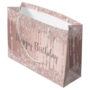 Birthday rose gold blush glitter drips large gift bag