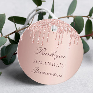 Birthday rose gold blush glitter drips thank you favour tags