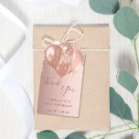 Birthday rose gold blush glitter drips thank you gift tags<br><div class="desc">A chic rose gold, blush faux metallic looking background. With faux rose gold glitter drips and balloons ad decoration. On front a hand lettered style script and the text: Thank You. Dark rose gold coloured letters. Personalize and add a name/text and a date. Back: space for you to write by...</div>