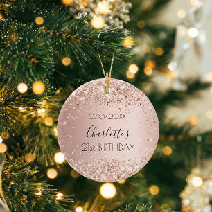 Birthday rose gold blush glitter friends ceramic ornament