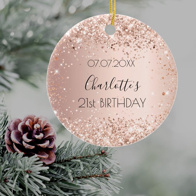 Birthday rose gold blush name ceramic ornament (Creator Uploaded)