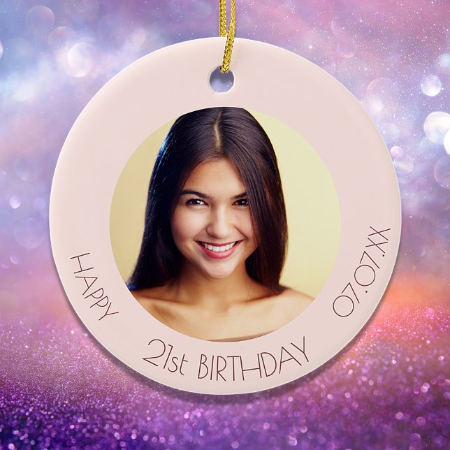 Birthday rose gold blush photo ceramic ornament (Creator Uploaded)