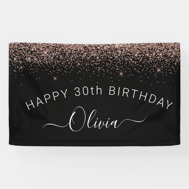 Birthday Rose Gold Blush Pink Glitter Girly Banner (Horizontal)