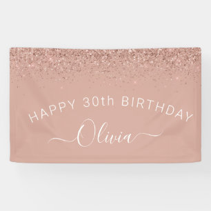 Birthday Rose Gold Blush Pink Glitter Girly Banner
