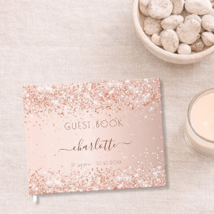 Birthday rose gold blush pink guest book