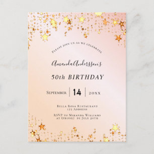 Birthday rose gold blush pink stars invitation postcard