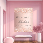 Birthday rose gold blush pink welcome poster<br><div class="desc">A welcome poster for a girly and glamourous 21st (or any age) birthday party.  A rose gold gradient background decorated with confetti.  Personalize and add a name and age 21.  Grey letters. 
Back: no design</div>