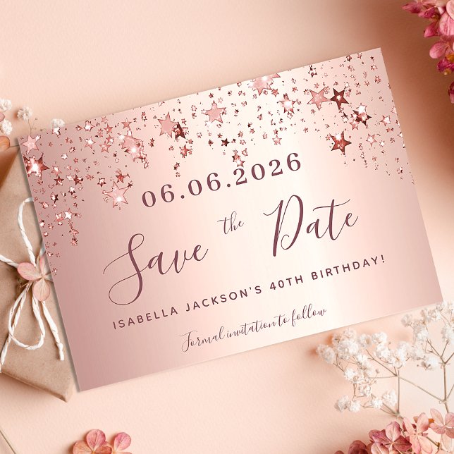 Birthday rose gold blush stars save the date (Creator Uploaded)
