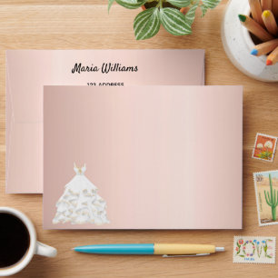 Birthday rose gold blush white dress glitter envelope
