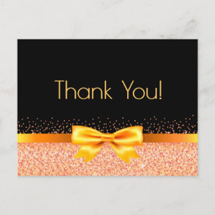 Birthday rose gold bow glam black Thank You Postcard