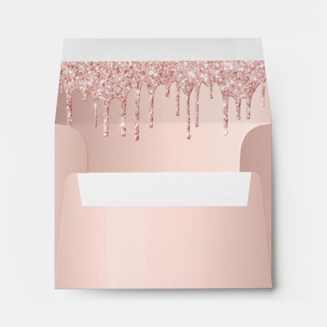 Birthday rose gold drips pink monogram envelope (Back (Bottom))