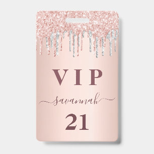 Birthday rose gold drips pink silver vip badge
