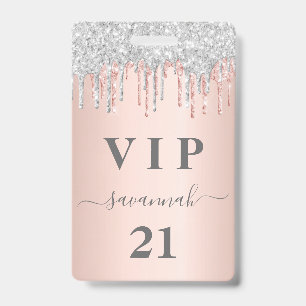 Birthday rose gold drips pink silver vip badge