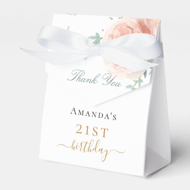 Birthday rose gold floral eucalyptus thank you favor box (Front Side)