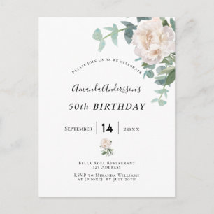 Birthday rose gold floral whitegreenery elegant postcard