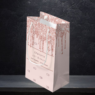 Birthday rose gold glitter custom monogram modern small gift bag