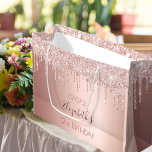 Birthday rose gold glitter drips pink girly large gift bag<br><div class="desc">A gift bag for a girly and glamourous 21st (or any age) birthday.  A faux rose gold background glitter drips,  paint drip look. The text: The name is written in dark rose gold with a modern hand lettered style script. Tempate for a date and age 21.</div>