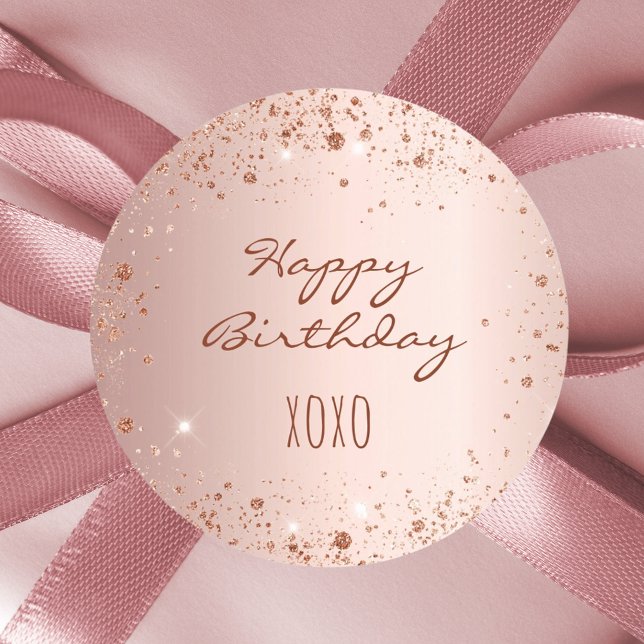 Birthday rose gold glitter dust hugs kisses  classic round sticker (Creator Uploaded)