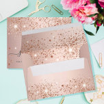 Birthday rose gold glitter dust metal monogram  envelope<br><div class="desc">Girly and glamourous. A faux rose gold metallic looking background with elegant faux rose gold glitter dust. Personalize and add your monogram initals,  name and return address. The name is written with a modern and trendy handlettered style script. Rose gold coloured letters.  Perfect for birthday party invitations!</div>