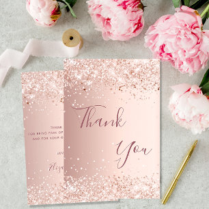 Birthday rose gold glitter dust thank you card