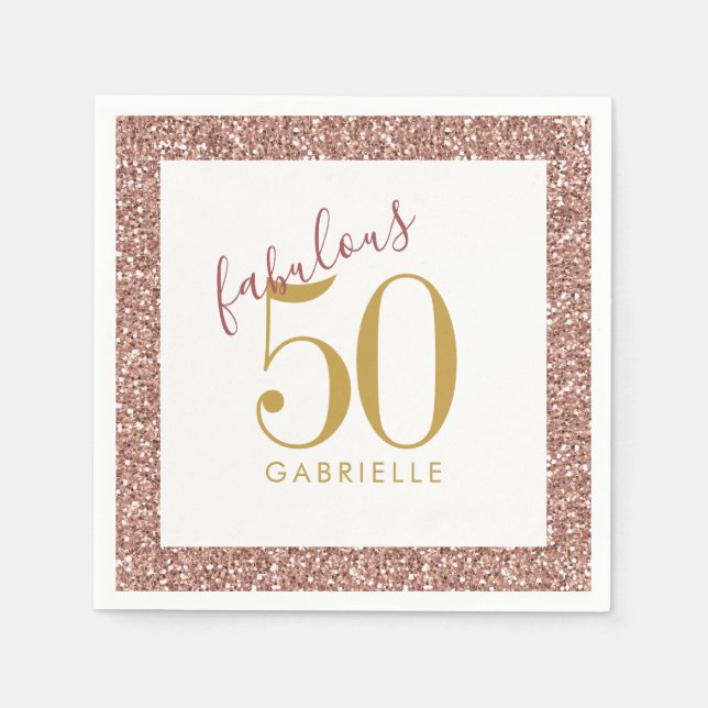 Birthday Rose Gold Glitter Fabulous Pink Napkin (Front)